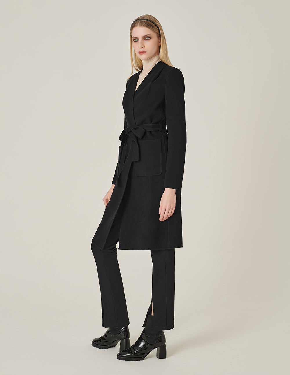 MARYLING V-Neck Double-Sided Tweed Mid-Length Silk Wool Coat