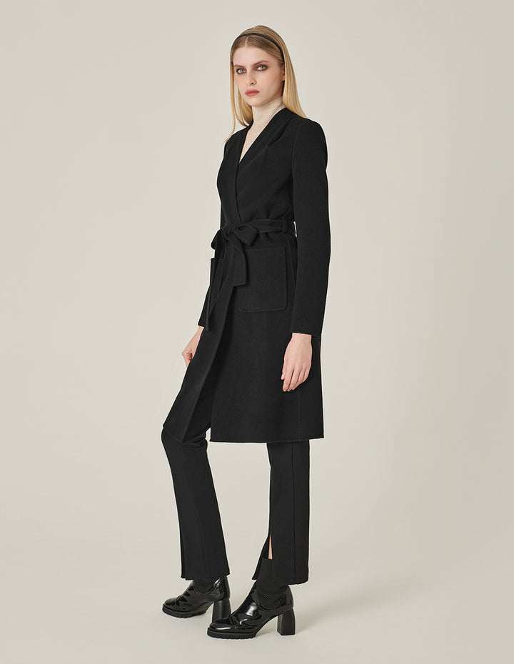 MARYLING V-Neck Double-Sided Tweed Mid-Length Silk Wool Coat