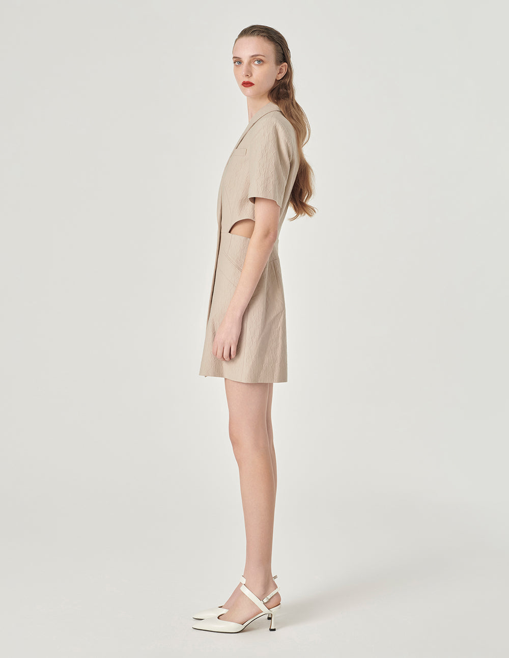 MARYLING Logo Jacquard Suit Collar Short-Sleeved Dress