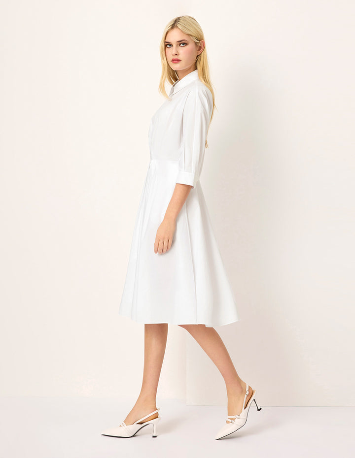 MARYLING Batwing-Sleeve Pleated Waist Midi Shirt Dress