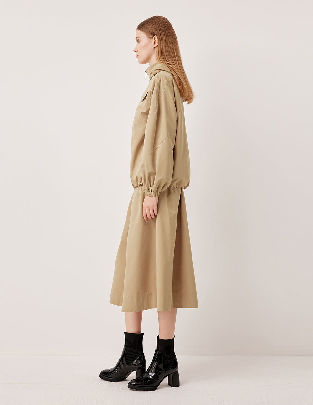 MARYLING Stand Collar Hooded Elastic Hem Cargo Jacket