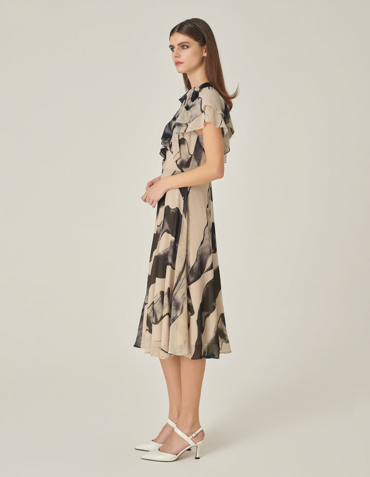 MARYLING Ink Glacier Printed French Tea Break Dress