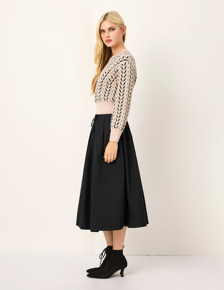 MARYLING Round Neck Bubble Sleeve Printed Cropped Knit Sweater