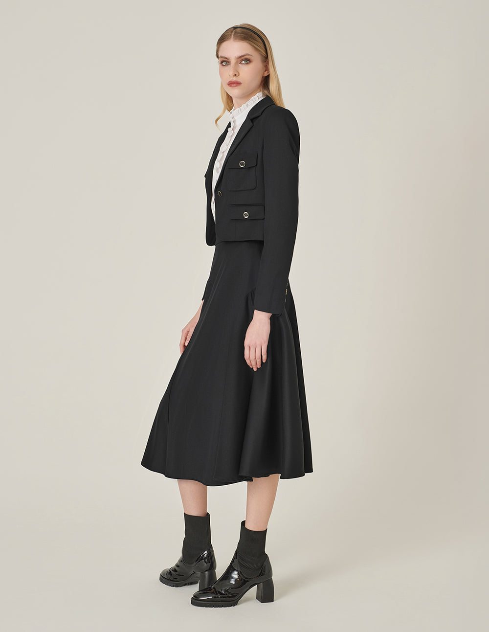 MARYLING Black Curved Split Skirt