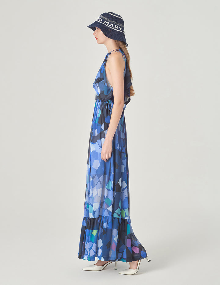 MARYLING Drawstring Collar Halterneck Dress