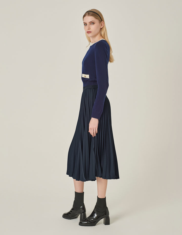 MARYLING Dark Blue Sun Pleated Skirt