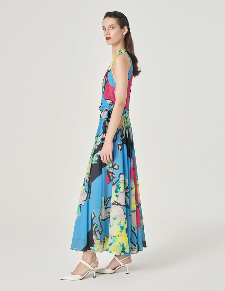 MARYLING Halter Neck Design Full Swing Georgette Print Dress