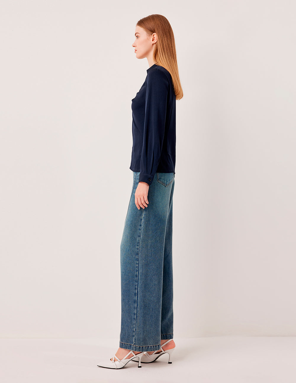 MARYLING V-Neck Long-Sleeved Twisted Silk Blouse