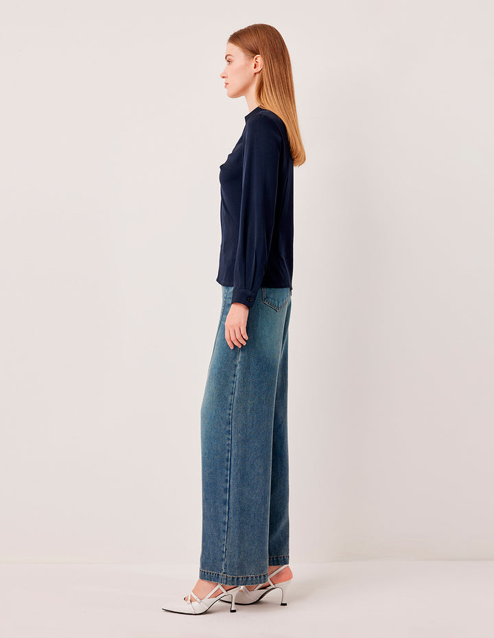 MARYLING V-Neck Long-Sleeved Twisted Silk Blouse