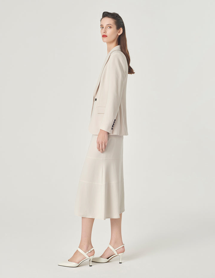 MARYLING Creamy Beige Peaked Lapel Waist Blazer