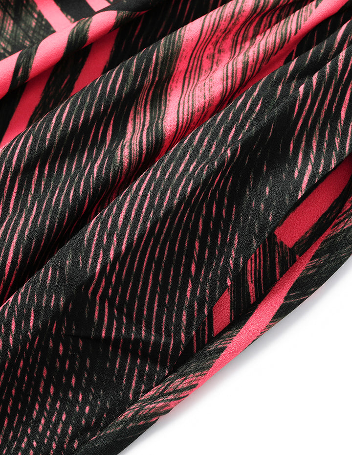 MARYLING V-Shaped Patchwork Knitted Printed Dress