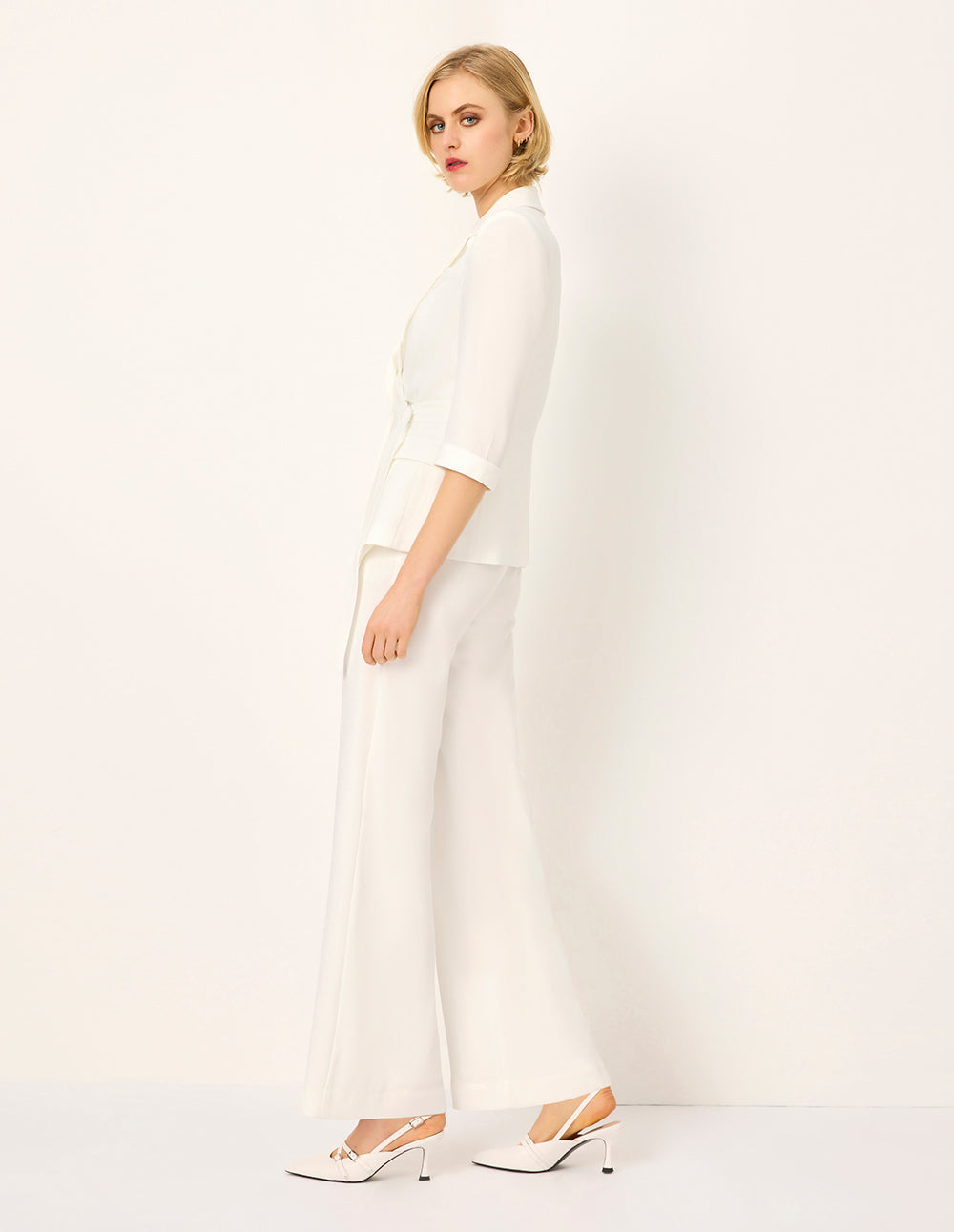 MARYLING Peaked Lapel 3/4 Sleeve Wrap Waist-Tie Blazer