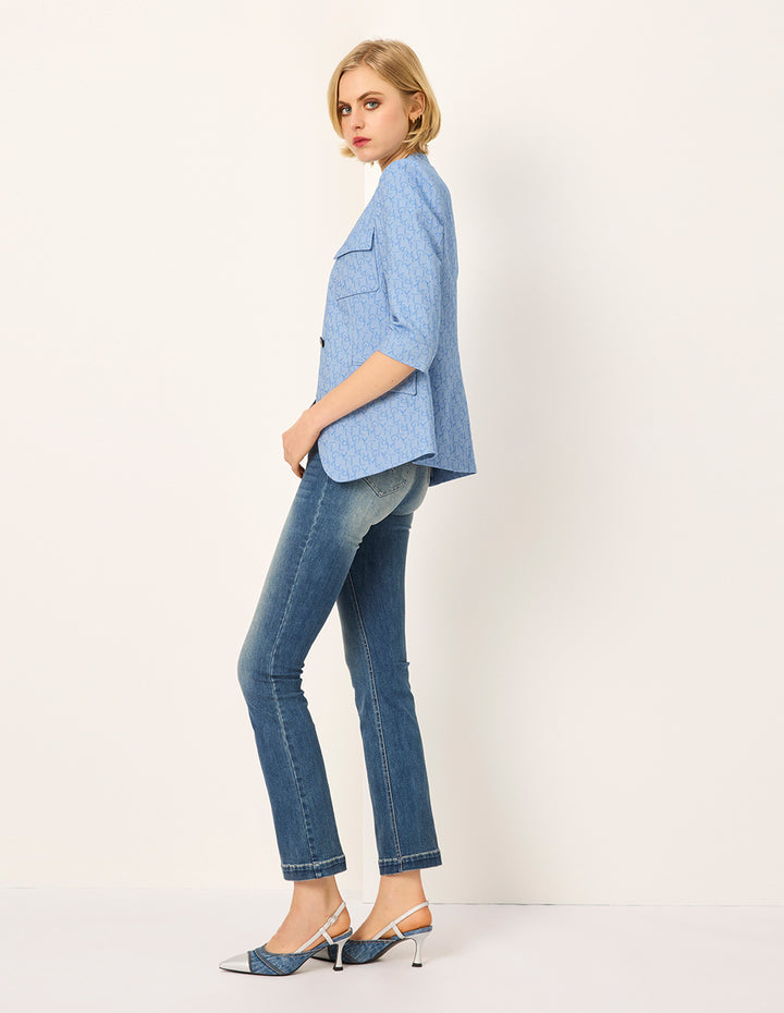 MARYLING V-Neck 3/4 Sleeve Logo-Letters Jacquard Blazer