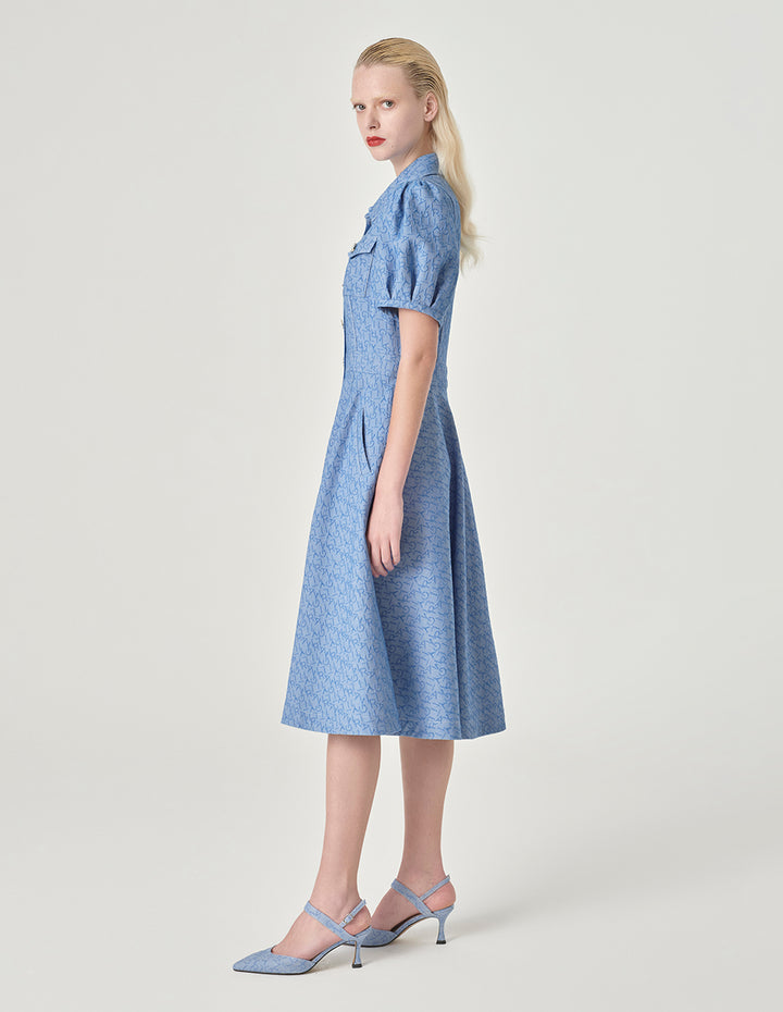 MARYLING Logo Jacquard Denim Short Sleeve Dress