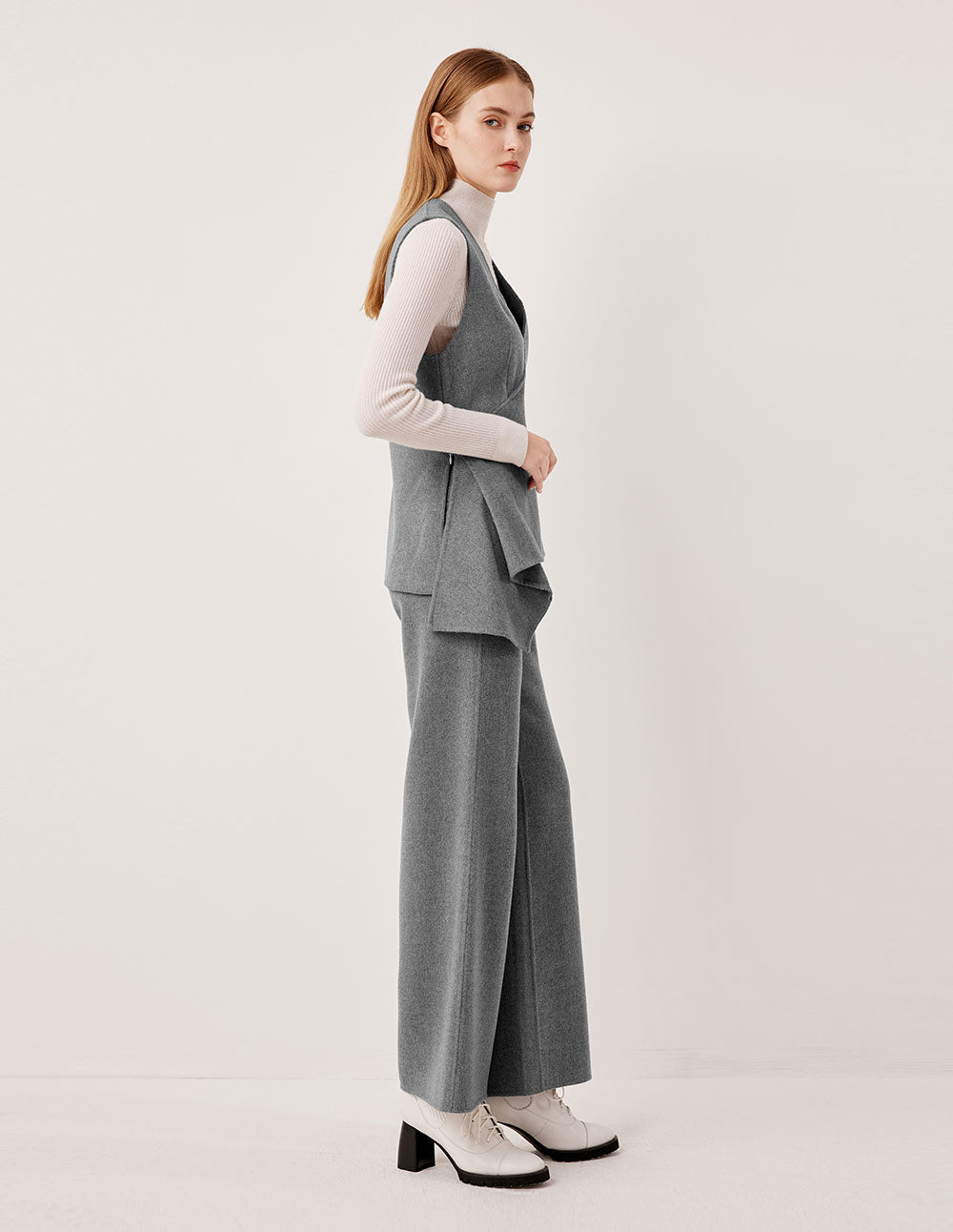 MARYLING High-Waisted Drape Wide Leg Wool Straight Trousers