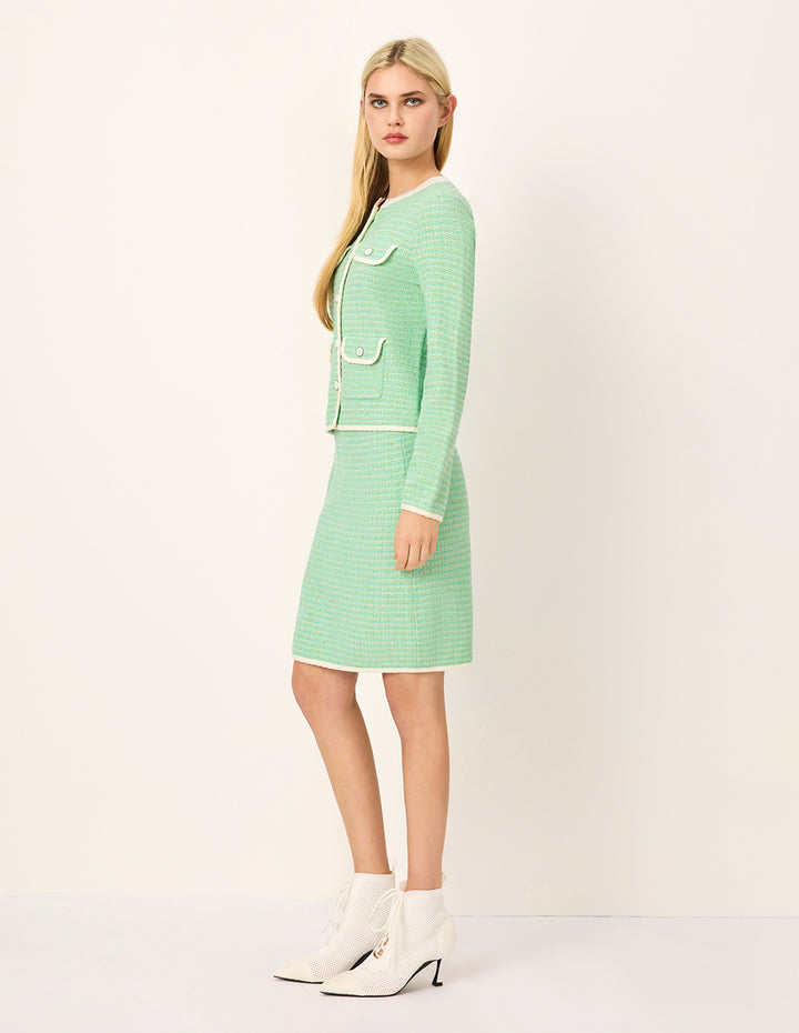 MARYLING Light Green Tweed A-Line Knee-Length Skirt