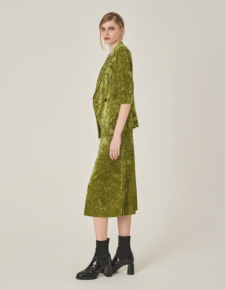 MARYLING Olive Green Velvet Fishtail Skirt