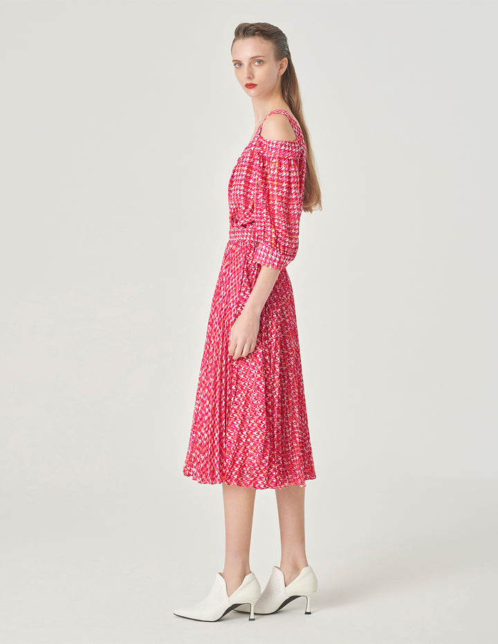 MARYLING Houndstooth Print Sun Pleated Skirt