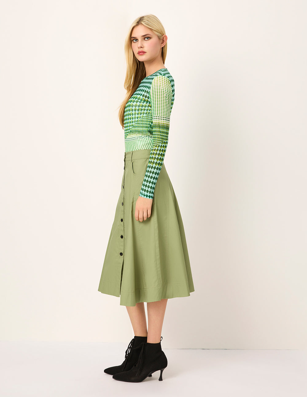 MARYLING Single-Breasted Waist-Cinched A-Line Knee-Length Skirt