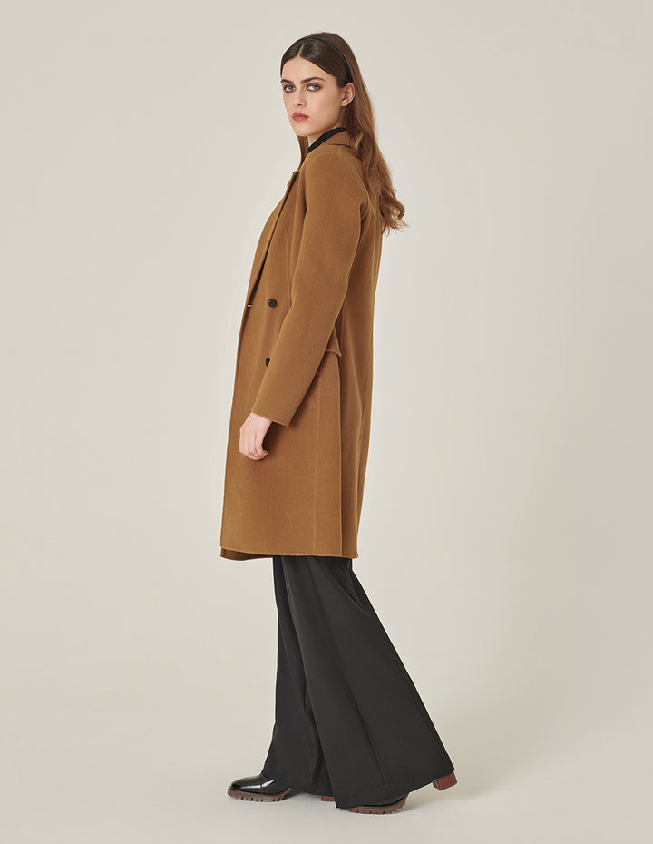 MARYLING Camel Double-Breasted Silk Wool Double-Sided Coat