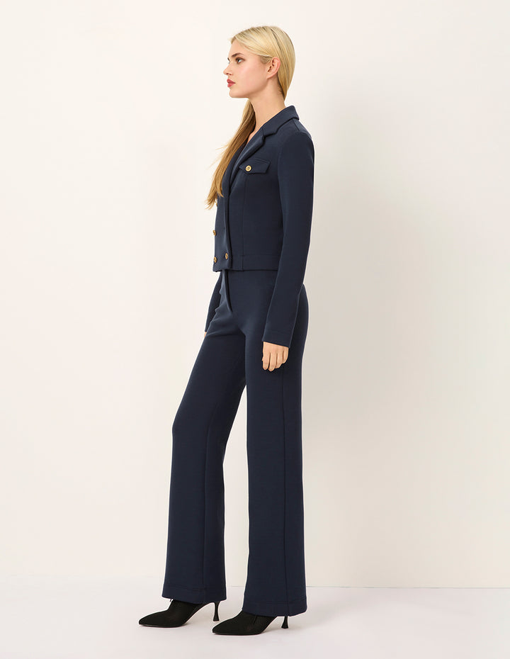 MARYLING Straight-Leg Cotton Navy Trousers