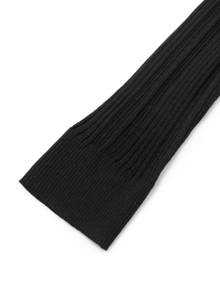 MARYLING High-Collar Tie-Front Long-Sleeve Fitted Black Thin-Pullover