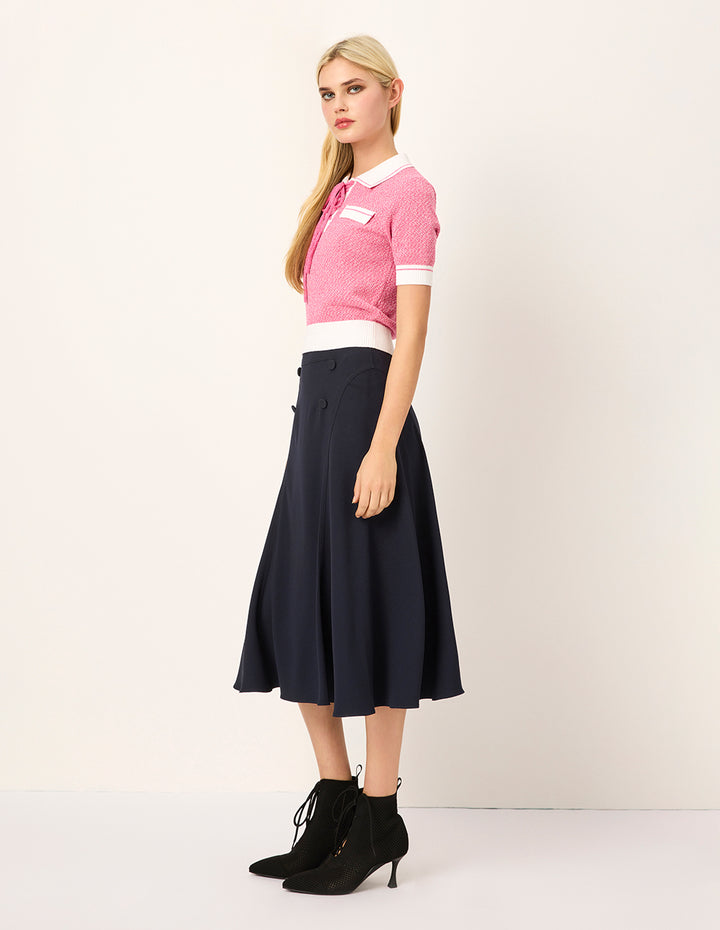 MARYLING Peter Pan Collar White Trim Short-Sleeved Knitted Pullover