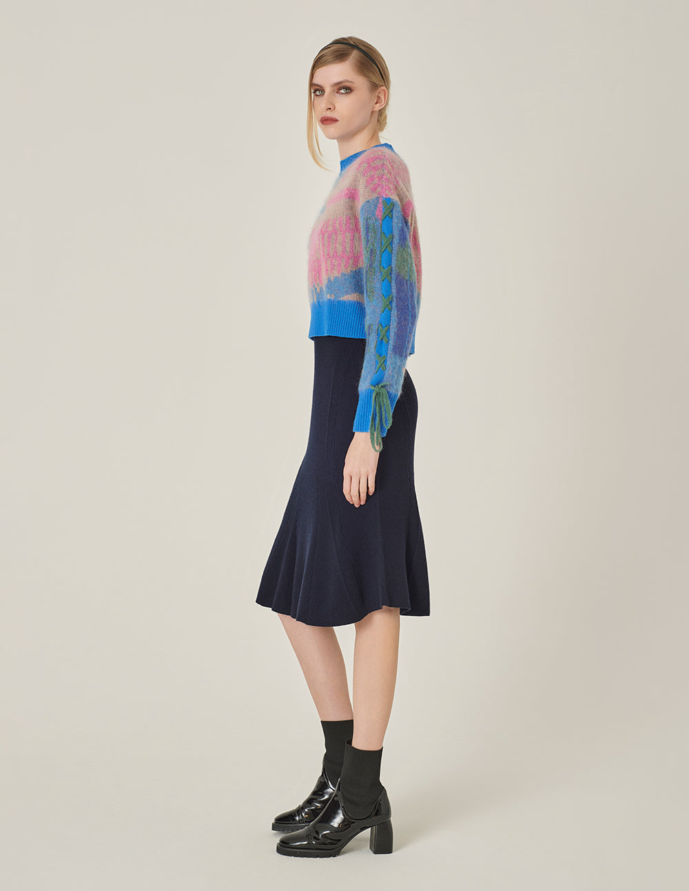 MARYLING Dark Blue Fishtail Knitted Skirt