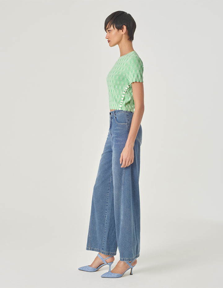 MARYLING Plaid Knit T-Shirt