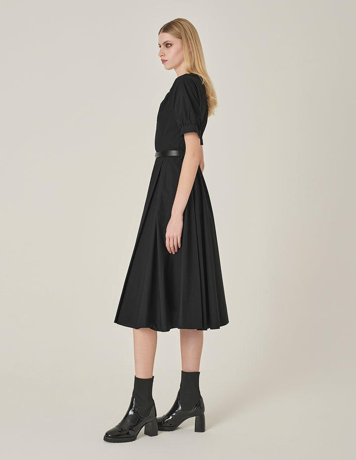 MARYLING Black V-Neck Swing Dress