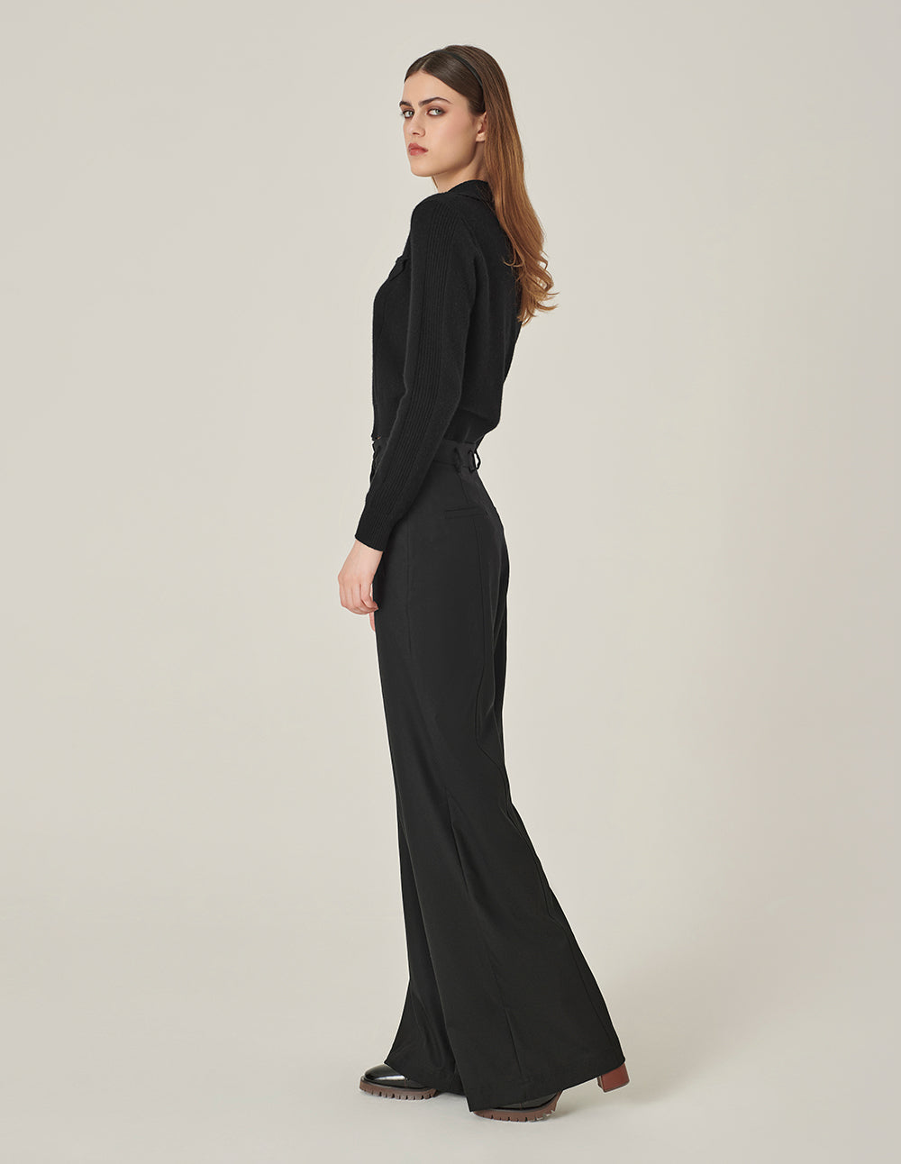 MARYLING Cashmere Knitted Cropped Polo Sweater