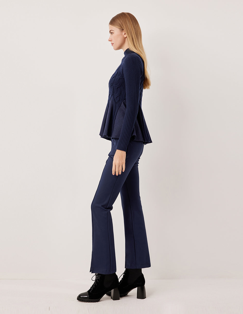 MARYLING Cable Knit Ribbed A-Line Hem Sweater