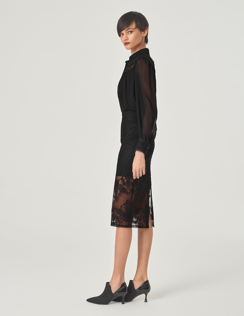 MARYLING Black Lace Pencil Skirt