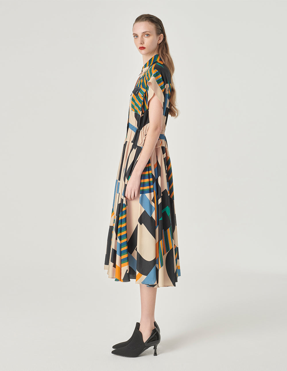 MARYLING Shirt Collar Short-Sleeves Printed Dress