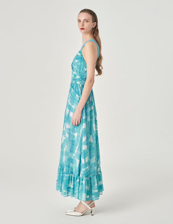 MARYLING Sleeveless Ruffled Hem Printed Dress