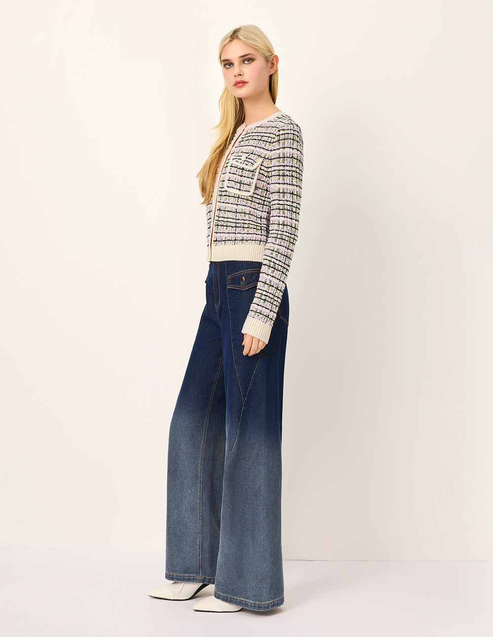 MARYLING Straight Wide-Leg Dark Blue Gradient Washed Denim Pants