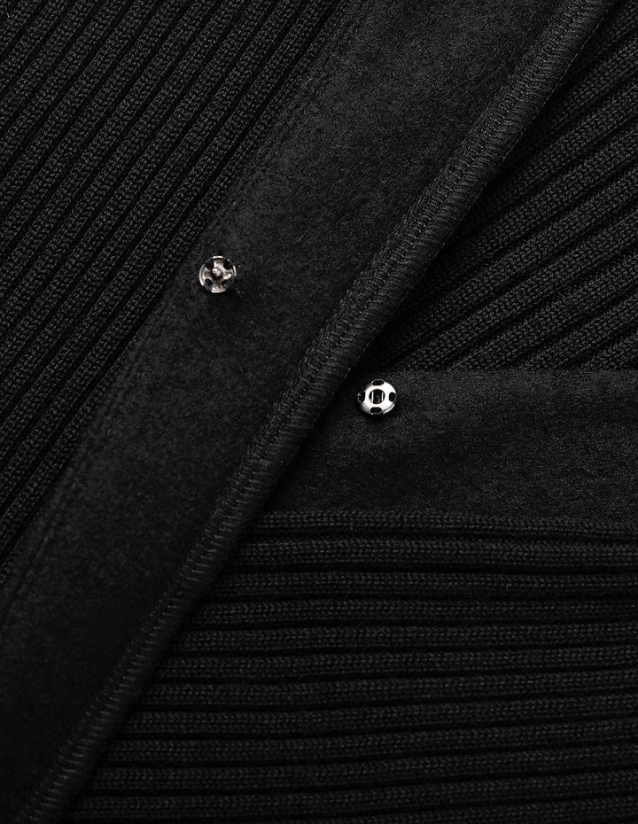 MARYLING Shirt-Collar Wrap Knitted Patchwork Pleated Midi Dress