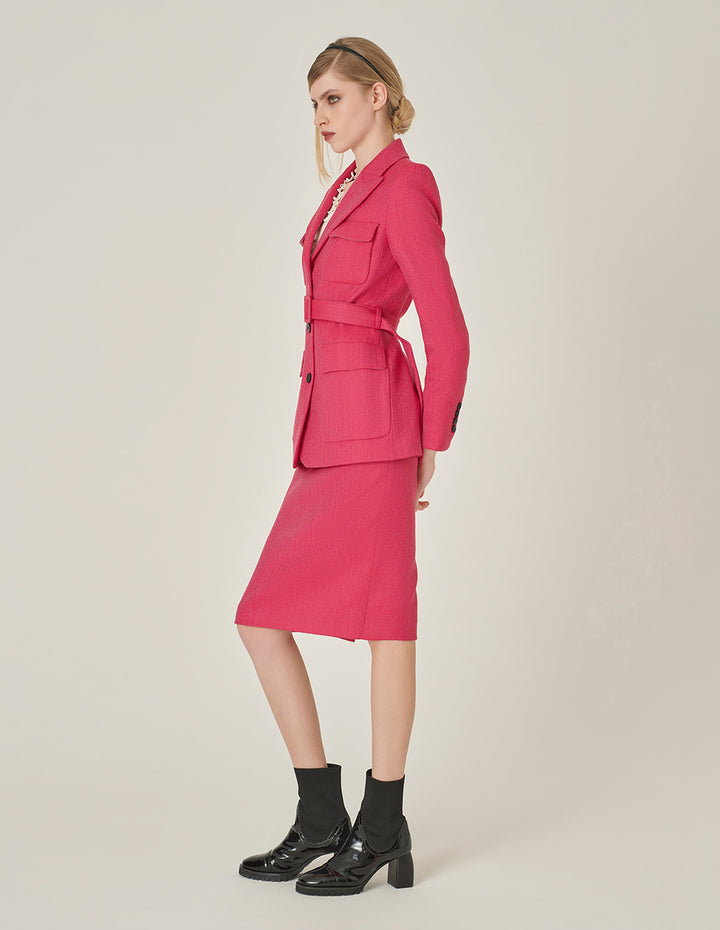 MARYLING Red Herringbone Single-Breasted Wool Jacket