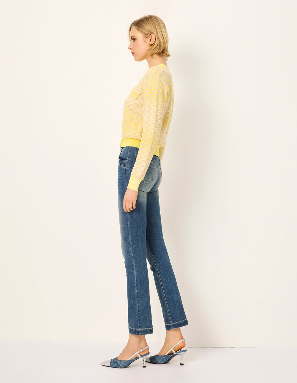 MARYLING Gradient Yellow V-Neck Long Sleeve Knit Cardigan