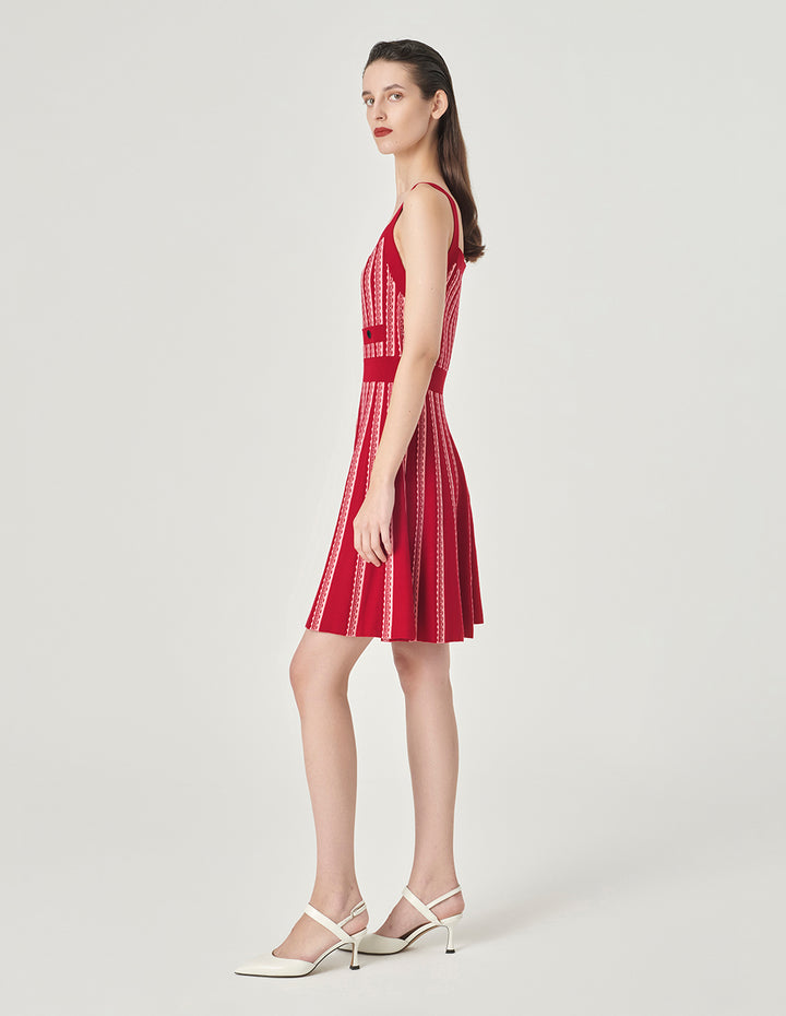 MARYLING Colour Block Strappy Knitted Red Slip Dress