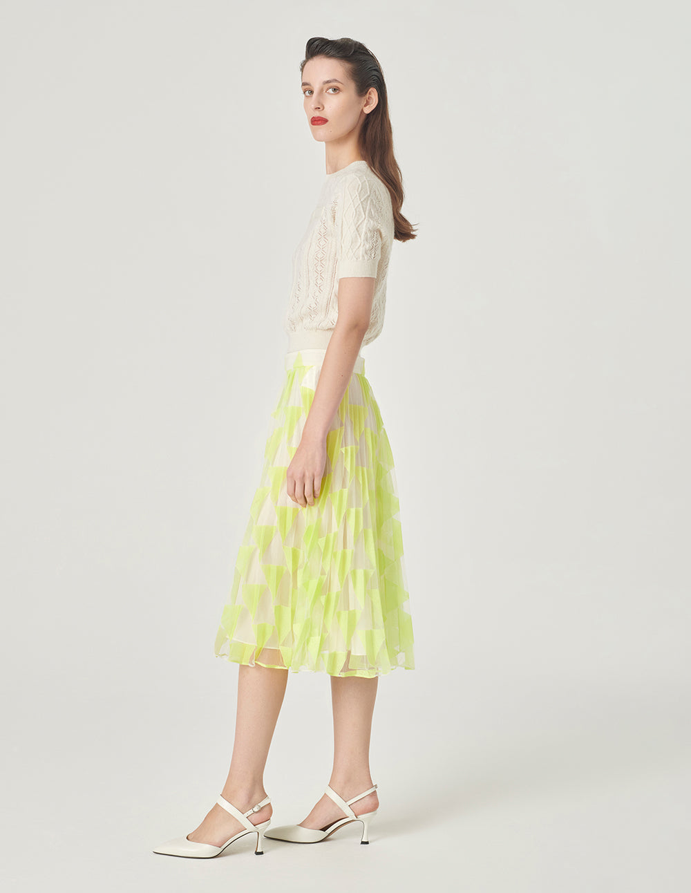 MARYLING Bright Yellow Lace Pleated Skirt