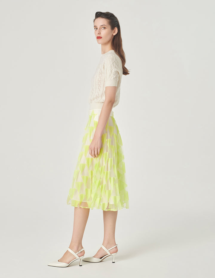 MARYLING Bright Yellow Lace Pleated Skirt