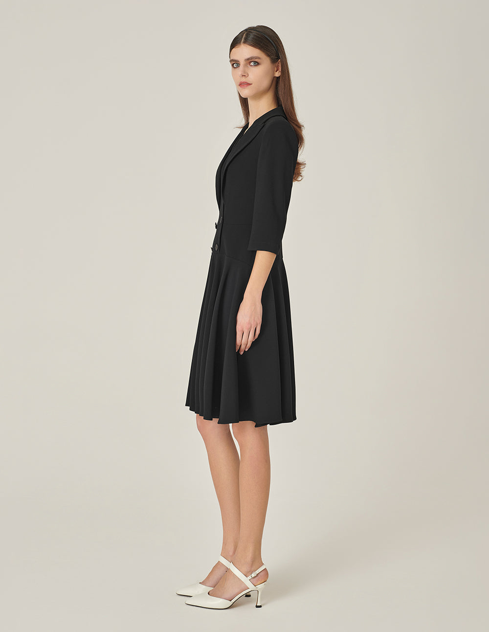 MARYLING V-Neck A-Hem Black Suit Dress
