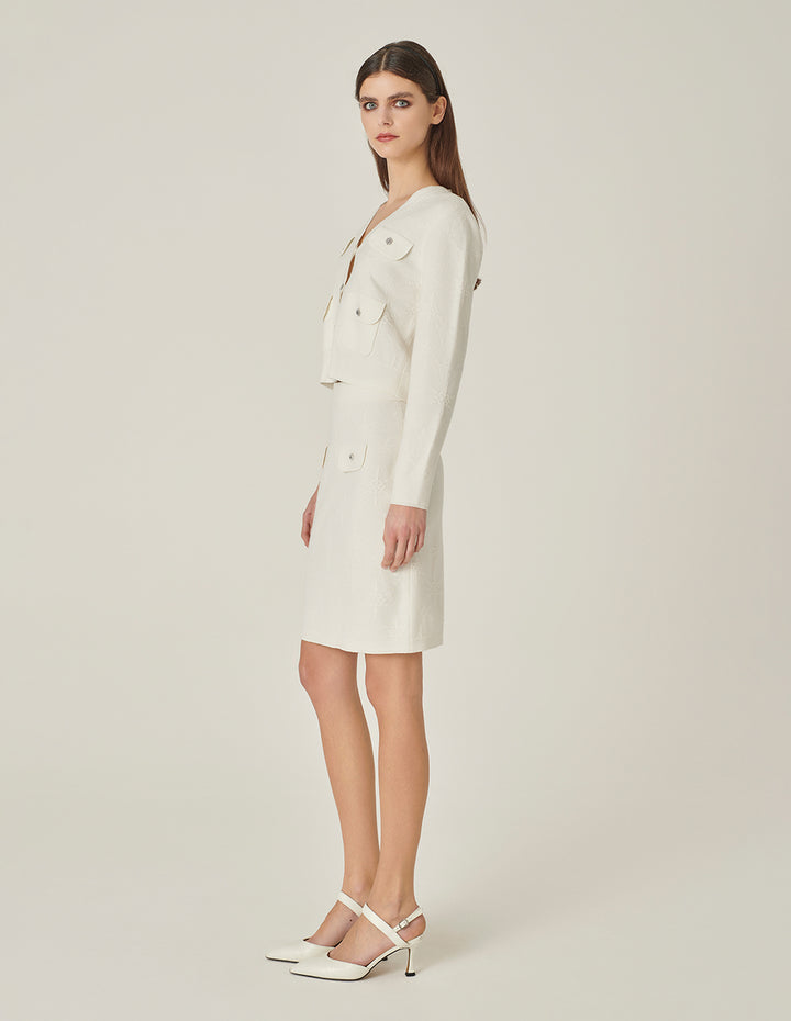 MARYLING Jacquard Knee-Length Straight Knitted Skirt