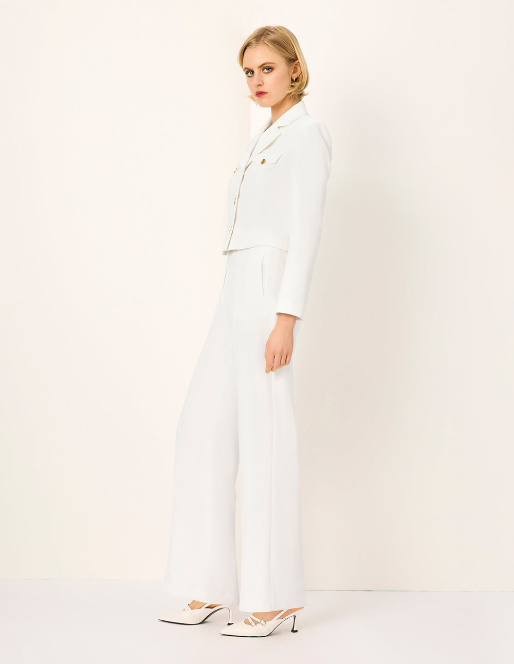 MARYLING White High-Waist Straight Wide-Leg Pants