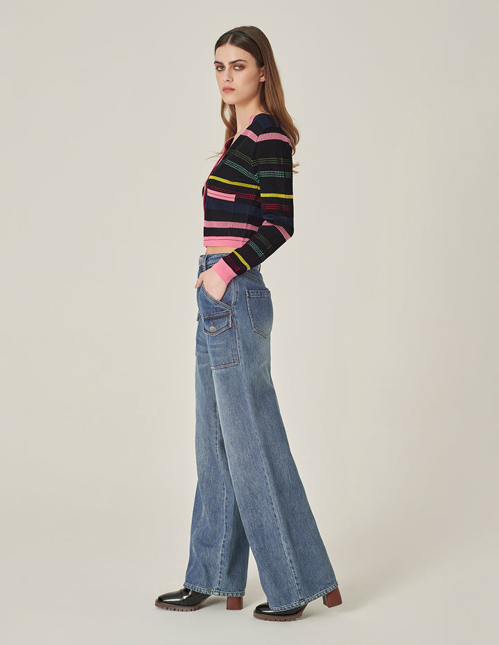 MARYLING Denim Blue Pocket Work-Style Jeans