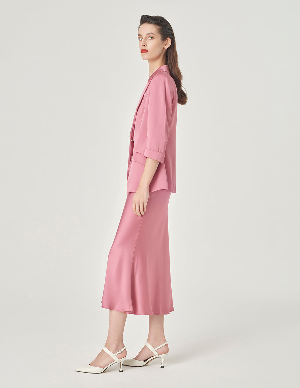 MARYLING Pink Three-Quarter Sleeve Single-Breasted Blazer