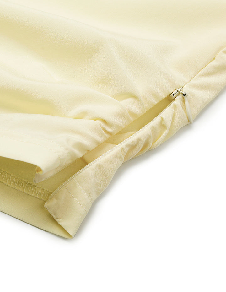 MARYLING Round Neck Long-Sleeve Pleated Silk Top