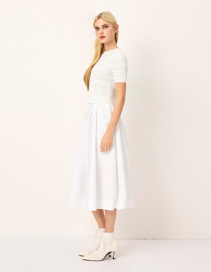 MARYLING Crew-Neck Short-Sleeved Pointelle Knit T-shirt