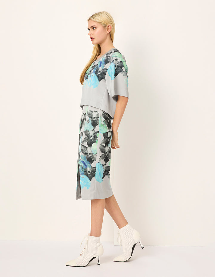 MARYLING Floral-Print Pencil Knee-Lenght Skirt